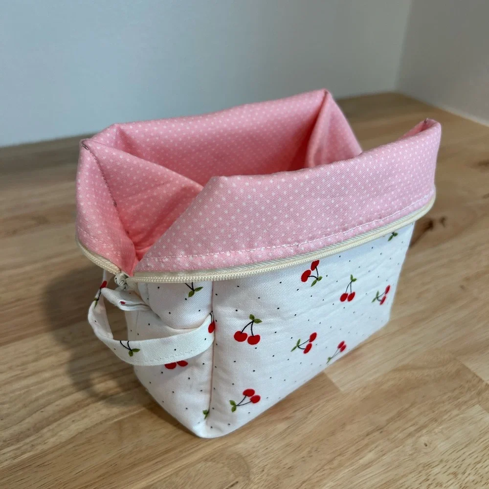Cherry Print Kids Accessory Bag - Pink and White